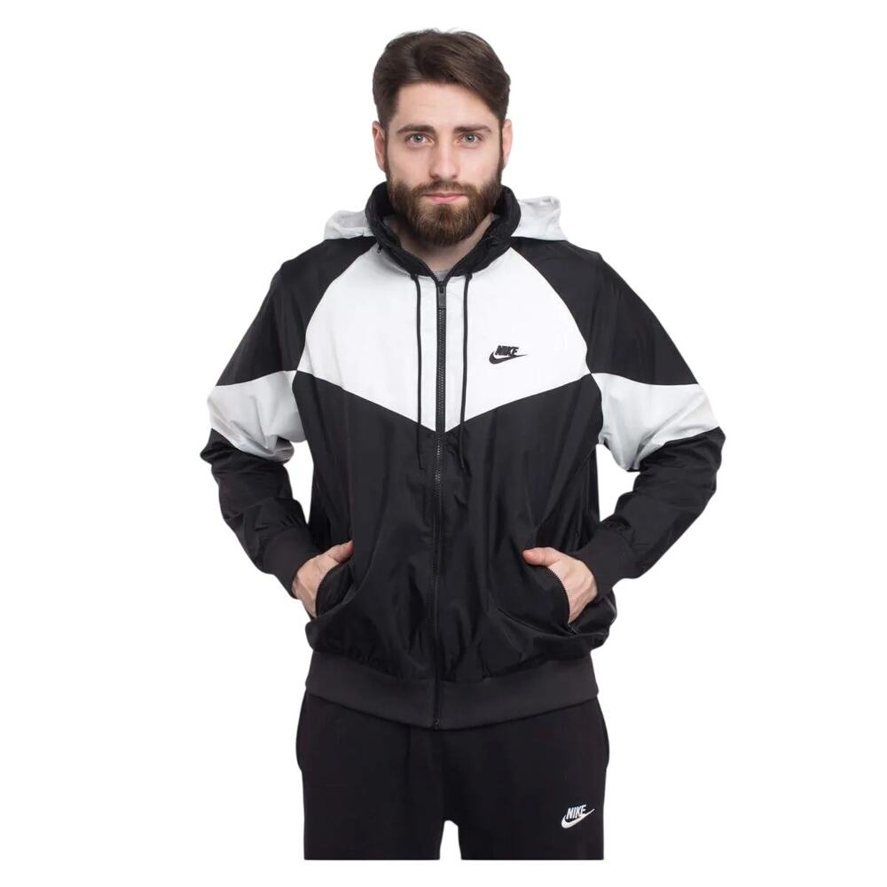 Nike Mens Colorblock Sportswear Windrunner Hooded Jacket Black White Size Medium